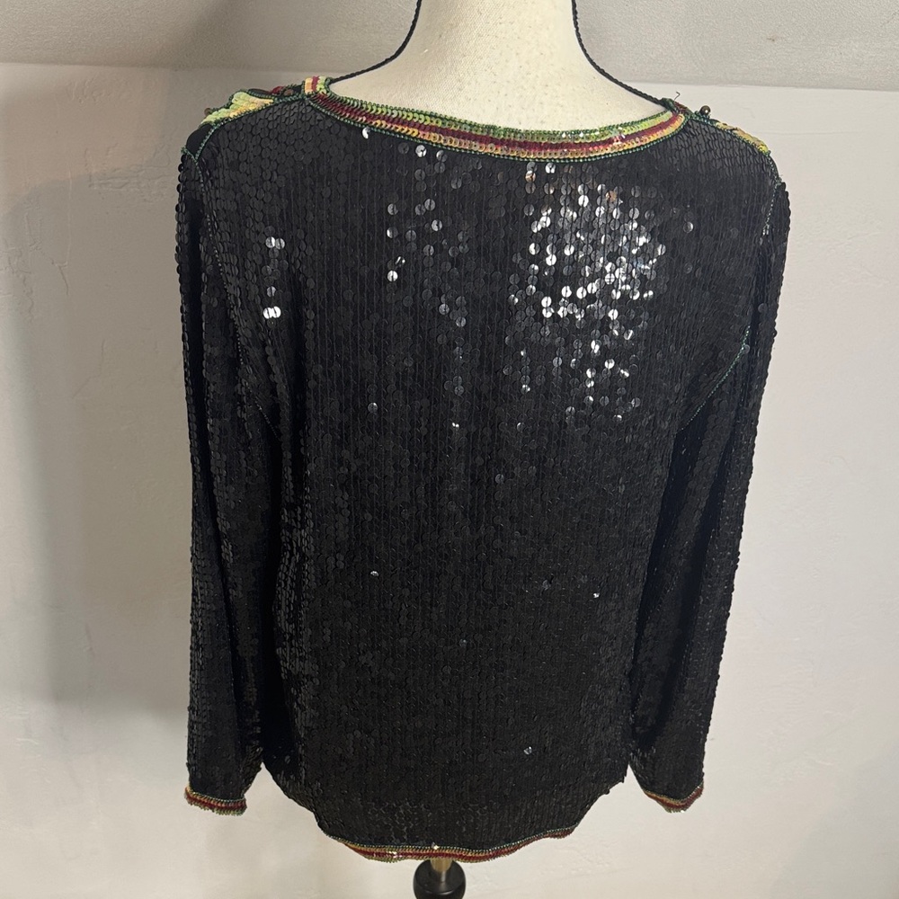 Joseph Le Bon Embroidered Black Red Sequin Top - Picture 4 of 10
